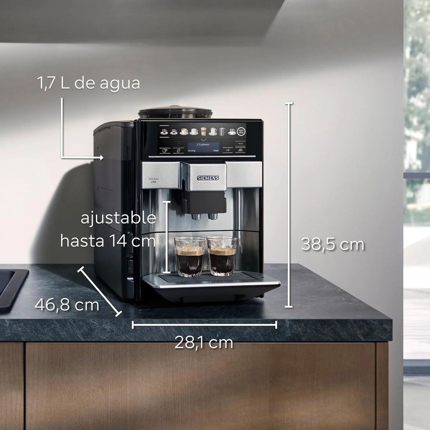 Siemens - Superautomatic coffee maker, EQ6 plus s500, aromaDouble Shot, autoMilk Clean, ceramDrive, Display CoffeeSelect, Black/Inox, TE655203RW