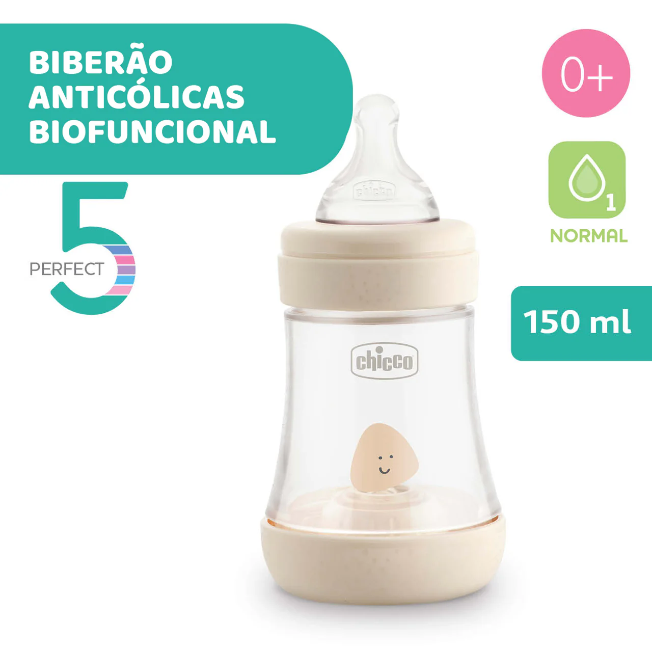 Chicco biberão perfect5 bege 150 ml