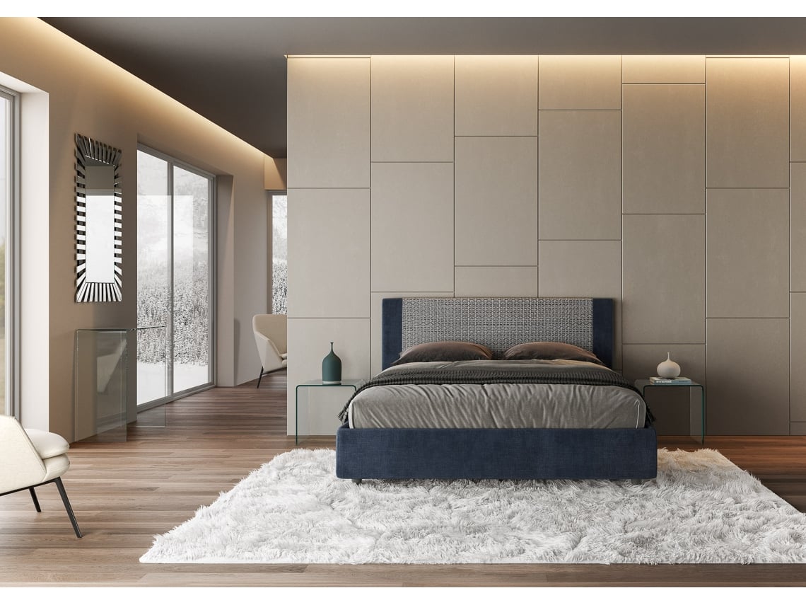 Cama de Casal Queen Size Sem Estrado Estofada RosalITYHOME (160 x 190 cm - Painéis de Melamina e tecido)