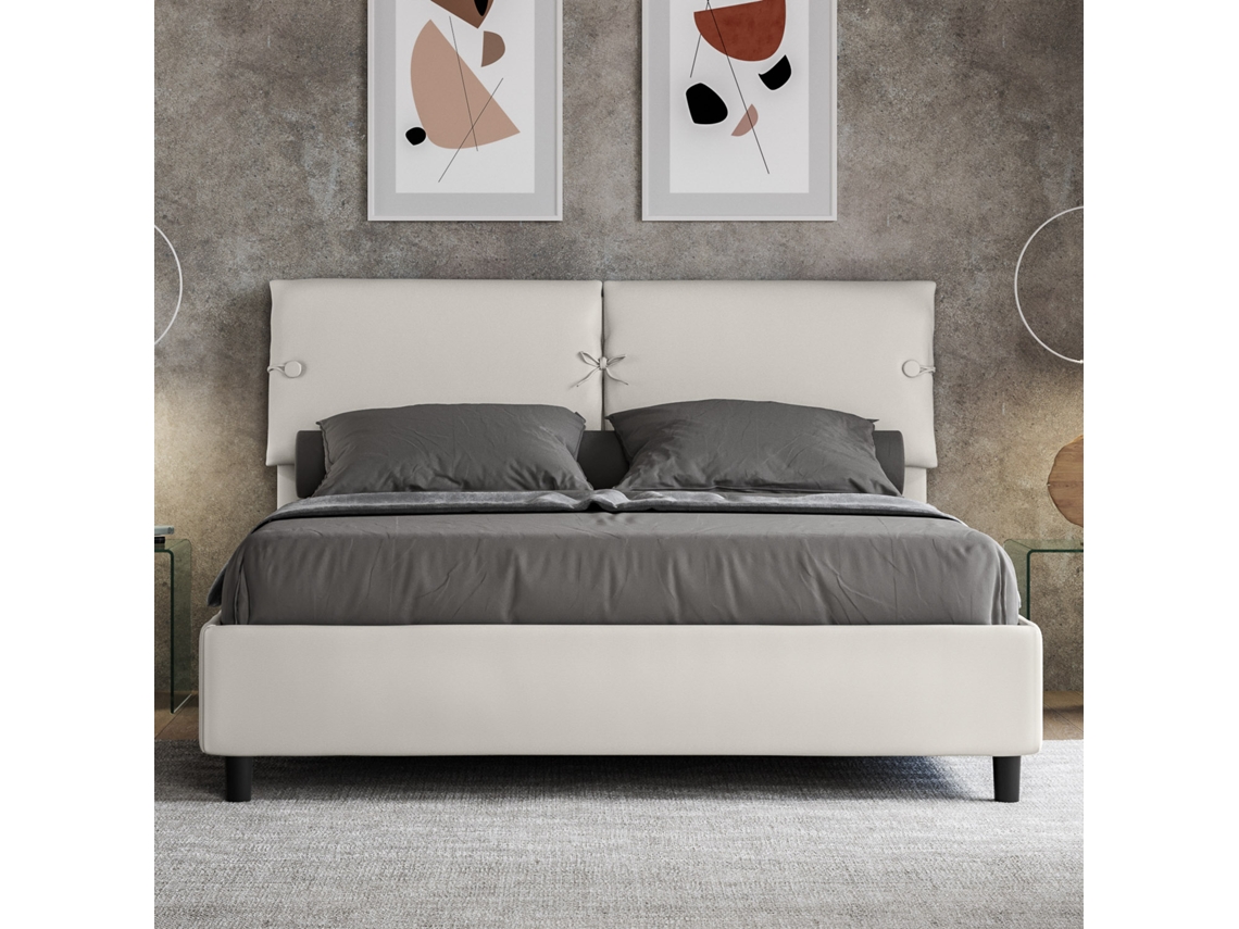 Cama de Casal Queen Size Con Estrado Estofada SleeperITYHOME (160 x 210 cm - Painéis de Melamina e Couro Sintético)