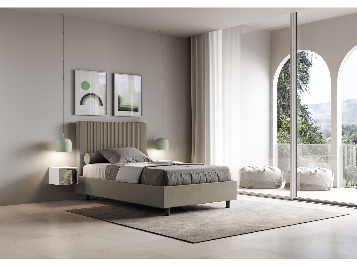 Cama de Casal Con Estrado Estofada GoyaITYHOME (140 x 190 cm - Painéis de Melamina e Couro Sintético)