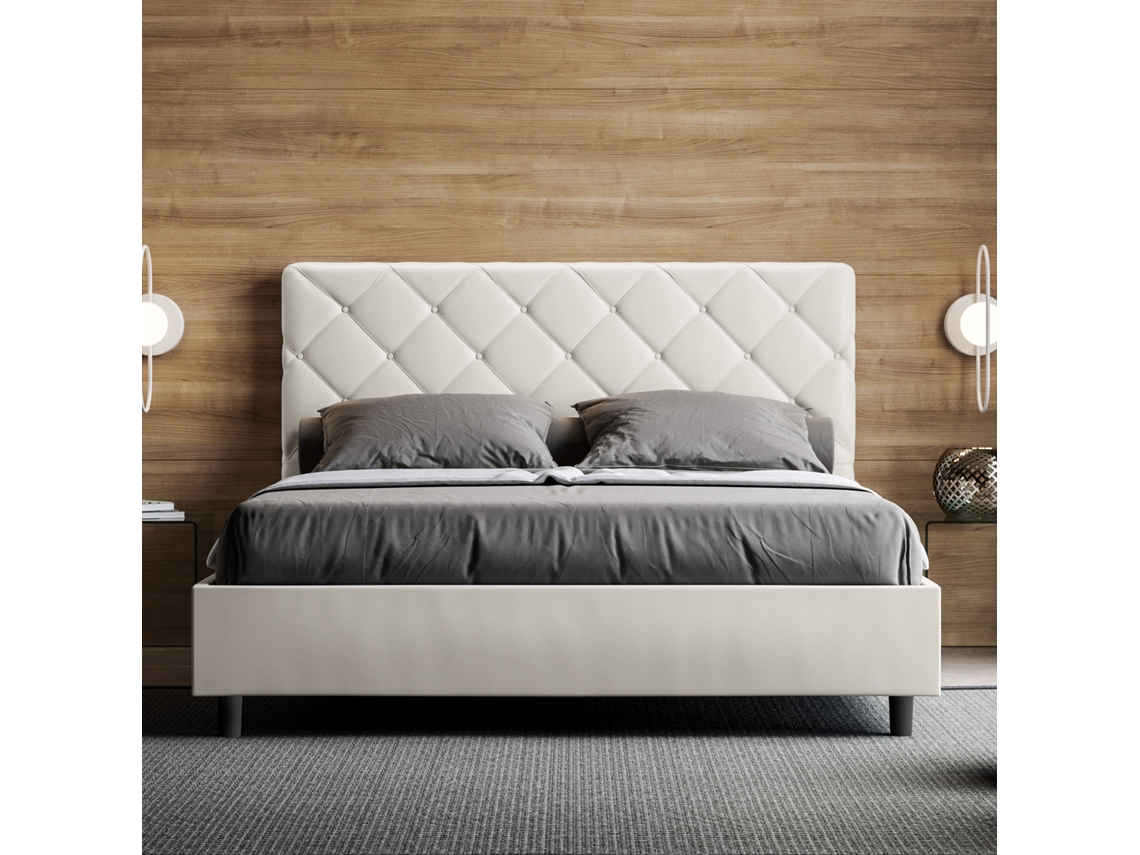 Cama de Casal Queen Size Sem Estrado Estofada PriyaITYHOME (160 x 190 cm - Painéis de Melamina e Couro Sintético)