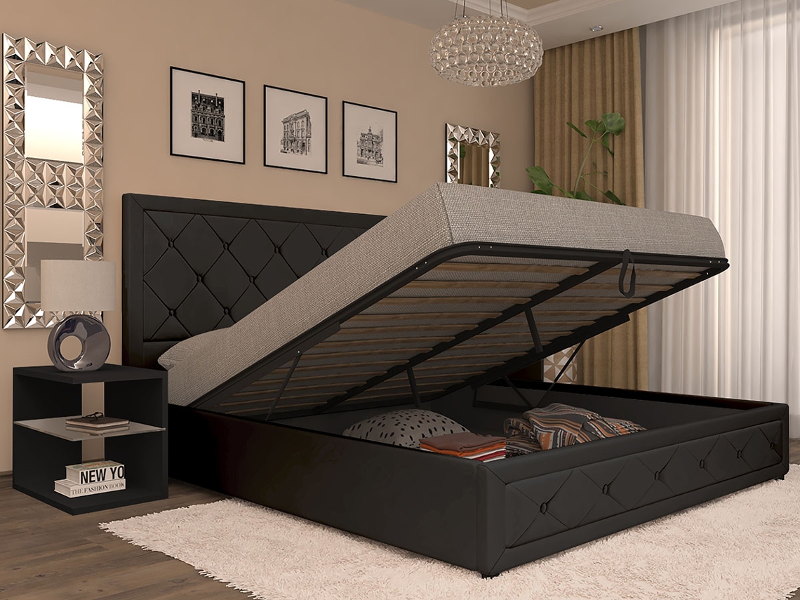 Cama de Casal Roman, Estrado Elevatório (Preto)(200×160 cm)