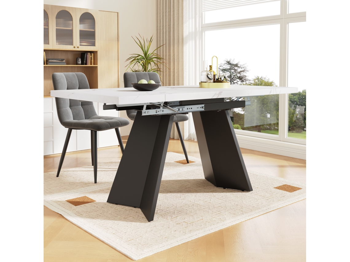 Mesa De Jantar Ajustável Extensível, Mesa De Cozinha Branca Economizadora De Espaço, Tampo Largo E Pés Planos Para Casa E Escritório Bga Store
