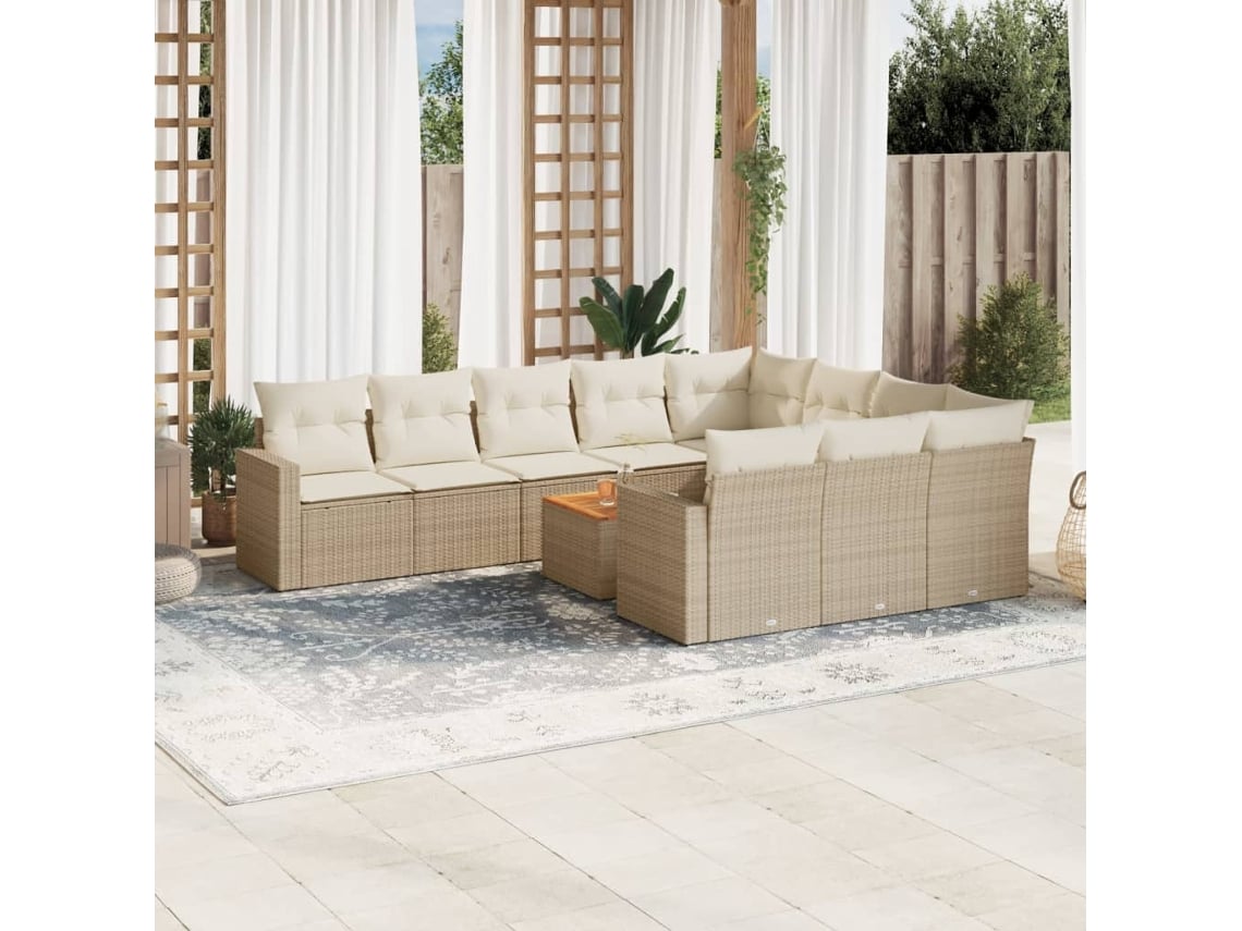 Conjunto 11 sofás de jardim c/ almofadões VIDAXL vime PE bege