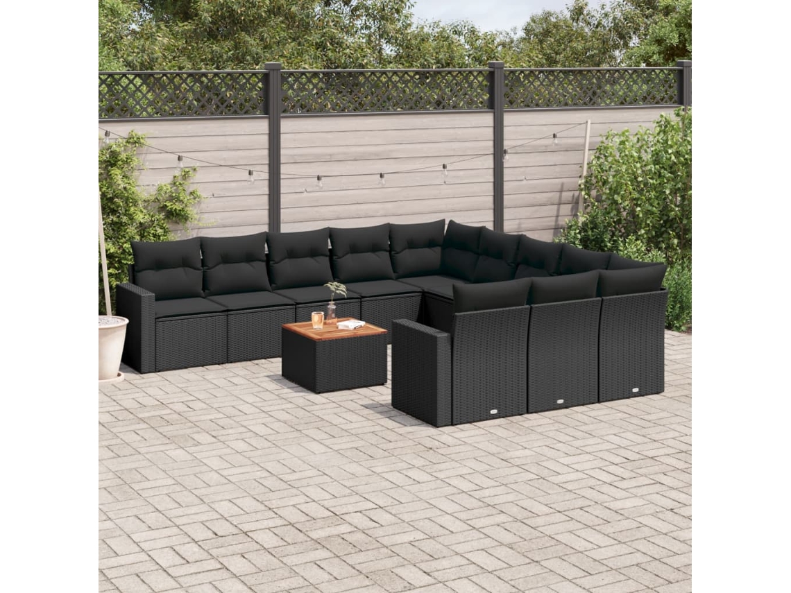 Conjunto 12 de sofás de jardim c/ almofadões VIDAXL vime PE preto