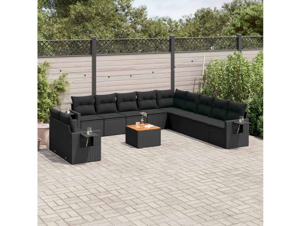 Conjunto 12 de sofás de jardim c/ almofadões VIDAXL vime PE preto