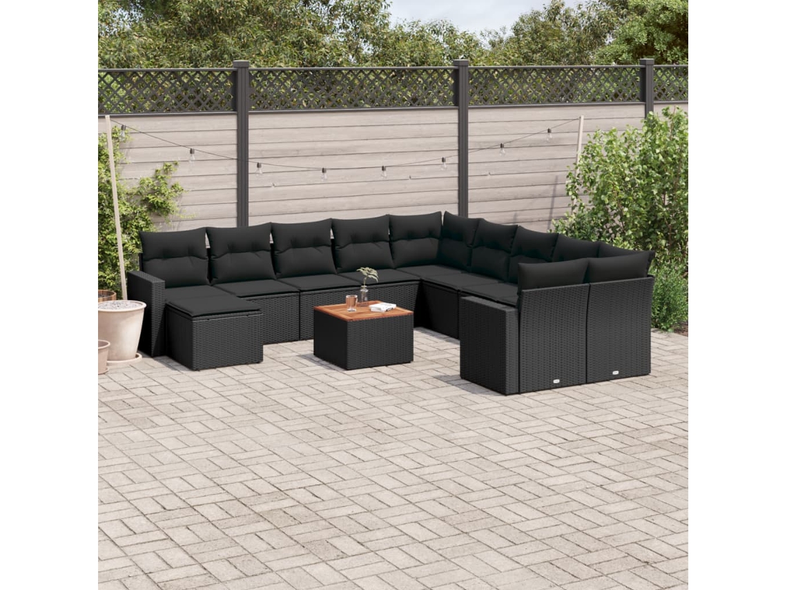 Conjunto 12 de sofás de jardim c/ almofadões VIDAXL vime PE preto