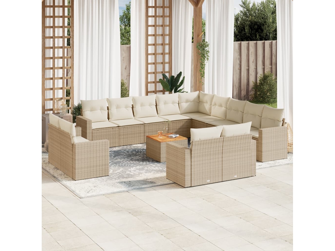 Conjunto 14 de sofás p/ jardim com almofadões VIDAXL vime PE bege