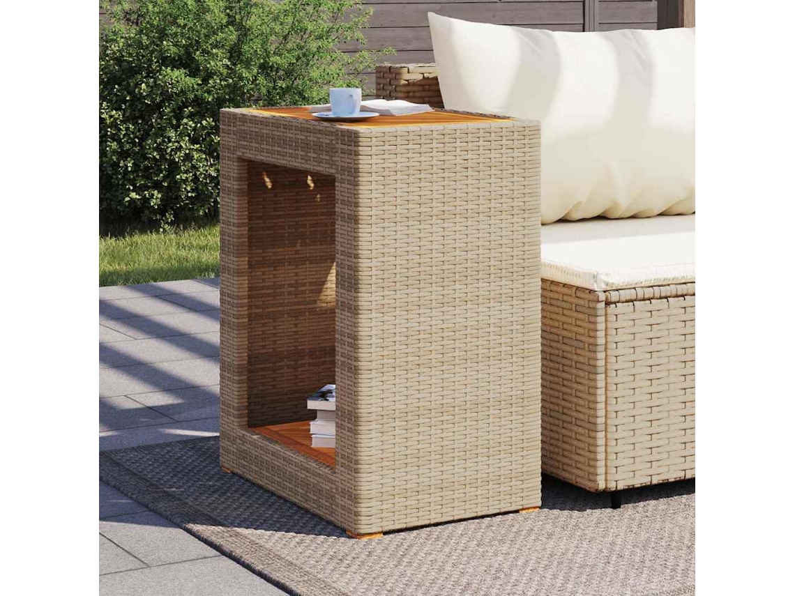 Mesa Jardim Tampo Madeira 60x40x75 Cm Vime Pe Bege