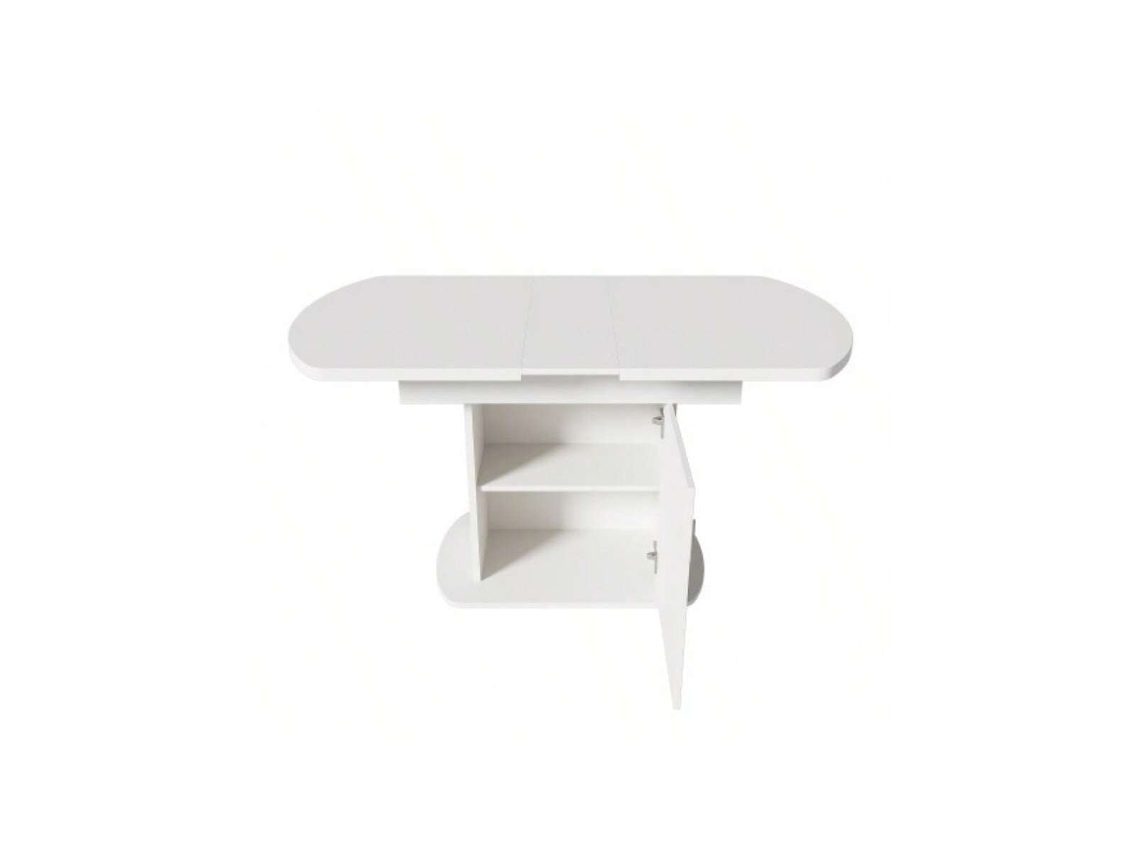 Mesa Oval Extensível L110/130x70x75cm, Com Espaço De Arrumação, Tampo Branco, Puxadores Prateados, Estilo Moderno Hvorstur