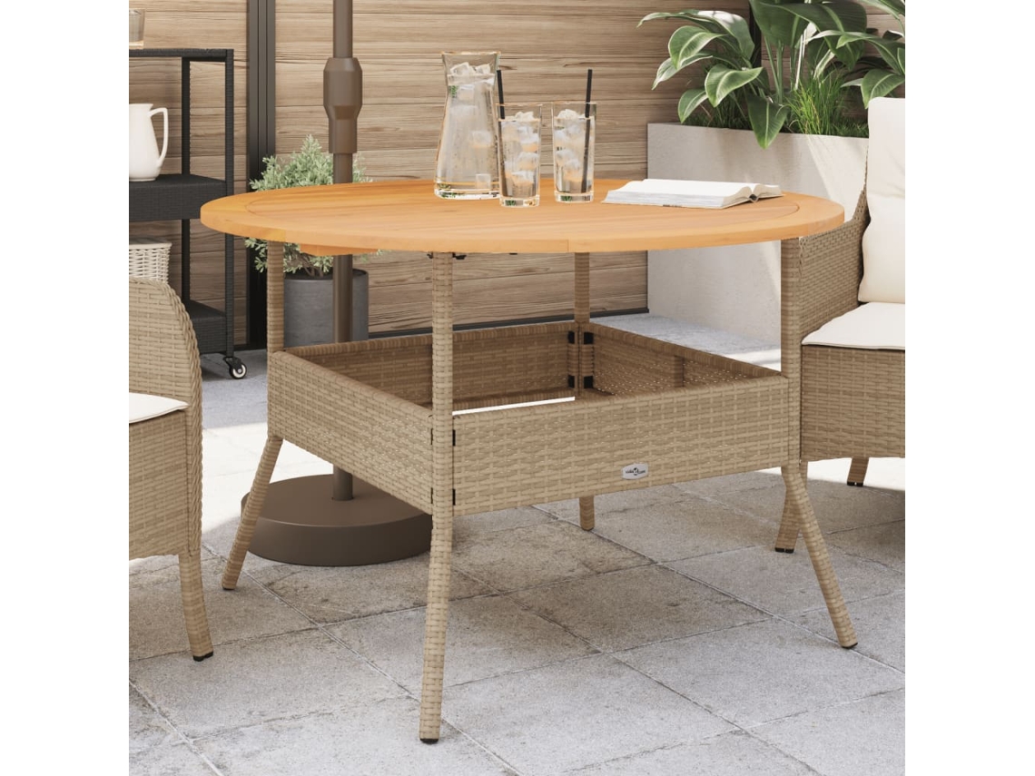 Mesa de jardim VIDAXL Bege Rattan / Vime (Ø110x71 cm)