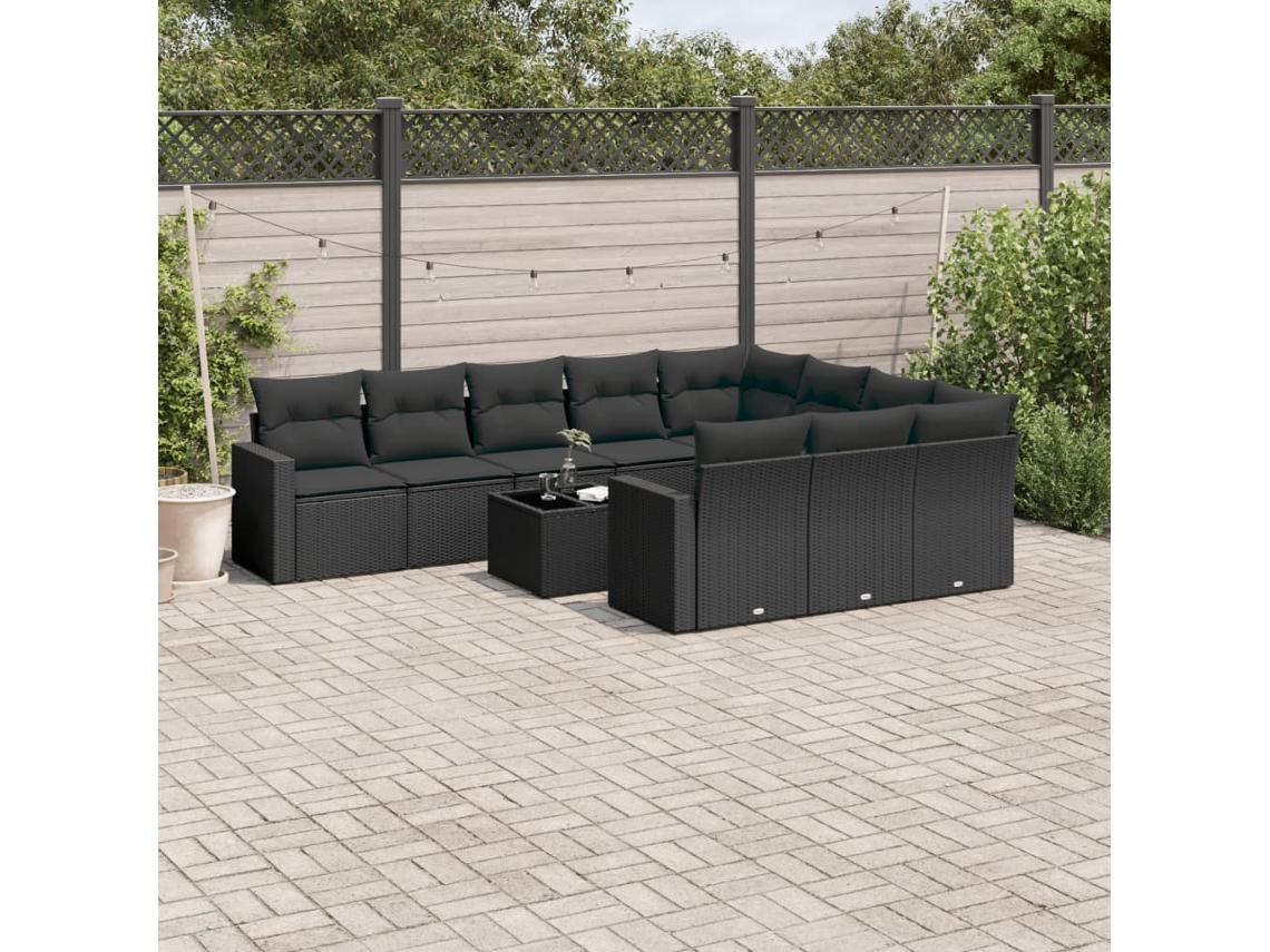 Conjunto 11 sofás de jardim c/ almofadões VIDAXL vime PE preto