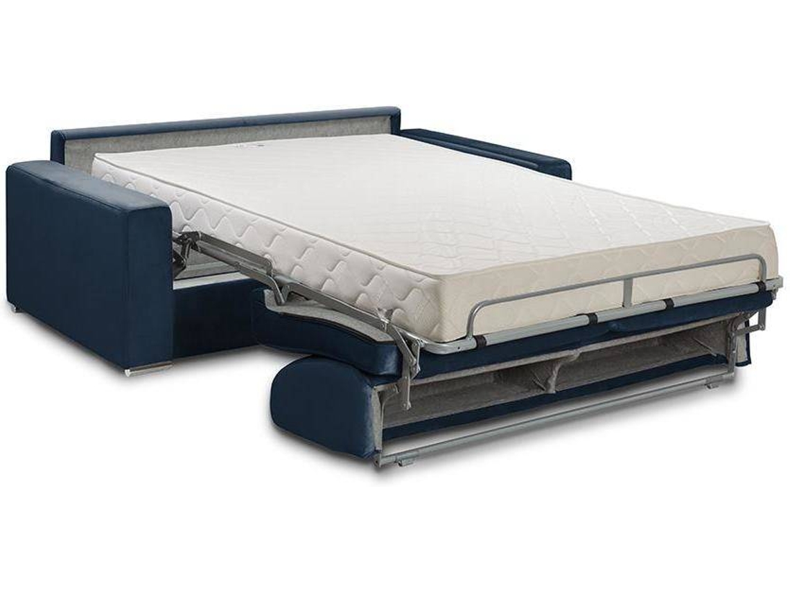 Sofá Cama Calito VENTE-UNIQUE (Azul Escuro - Tecido e Veludo - 214x94x85 cm/Dimensões da cama: 160-179 cm)