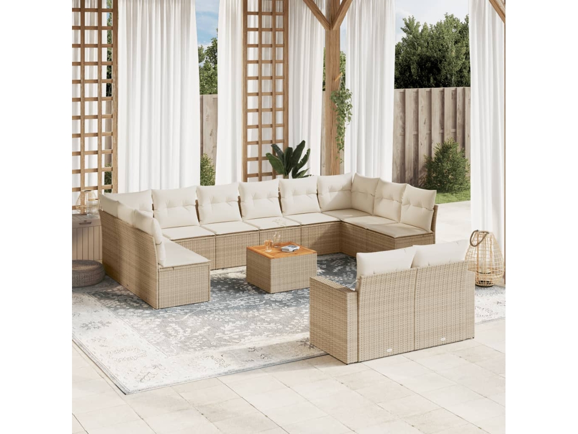 Conjunto 13 de sofás p/ jardim com almofadões VIDAXL vime PE bege