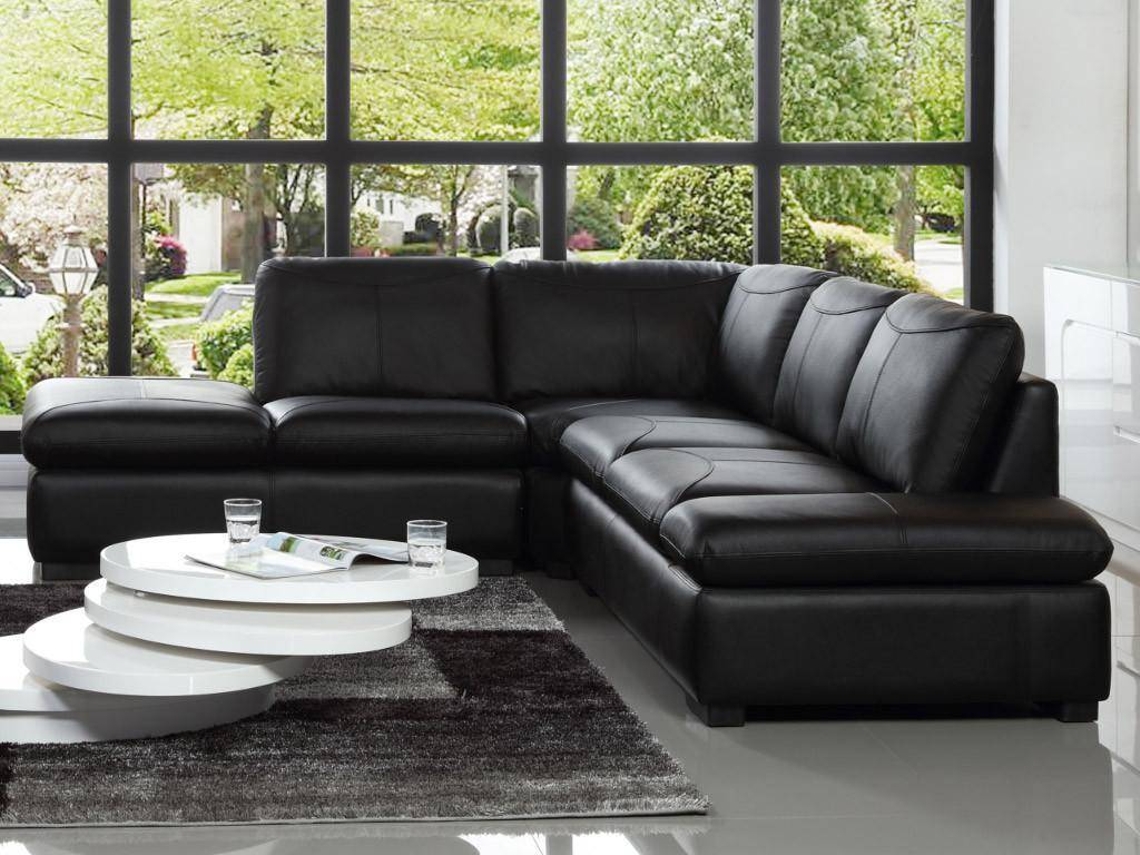Sofá Fixo Onyx VENTE-UNIQUE (Preto - Pele - 268x231x79 cm)