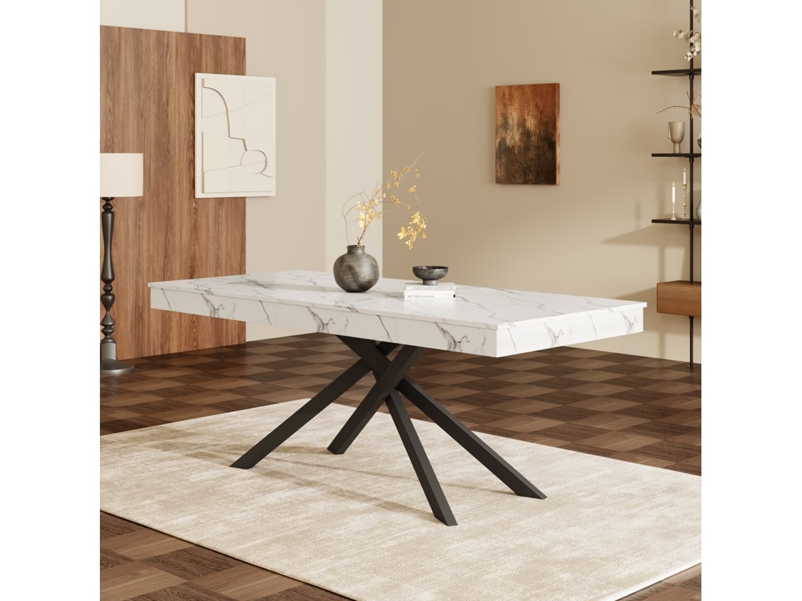 Mesa De Jantar Extensível Para 6 8 Pessoas, Com Tampo Espesso E Pernas De Metal, Ideal Para Sala De Jantar, Cozinha E Sala, Cor Branca. Bga Store