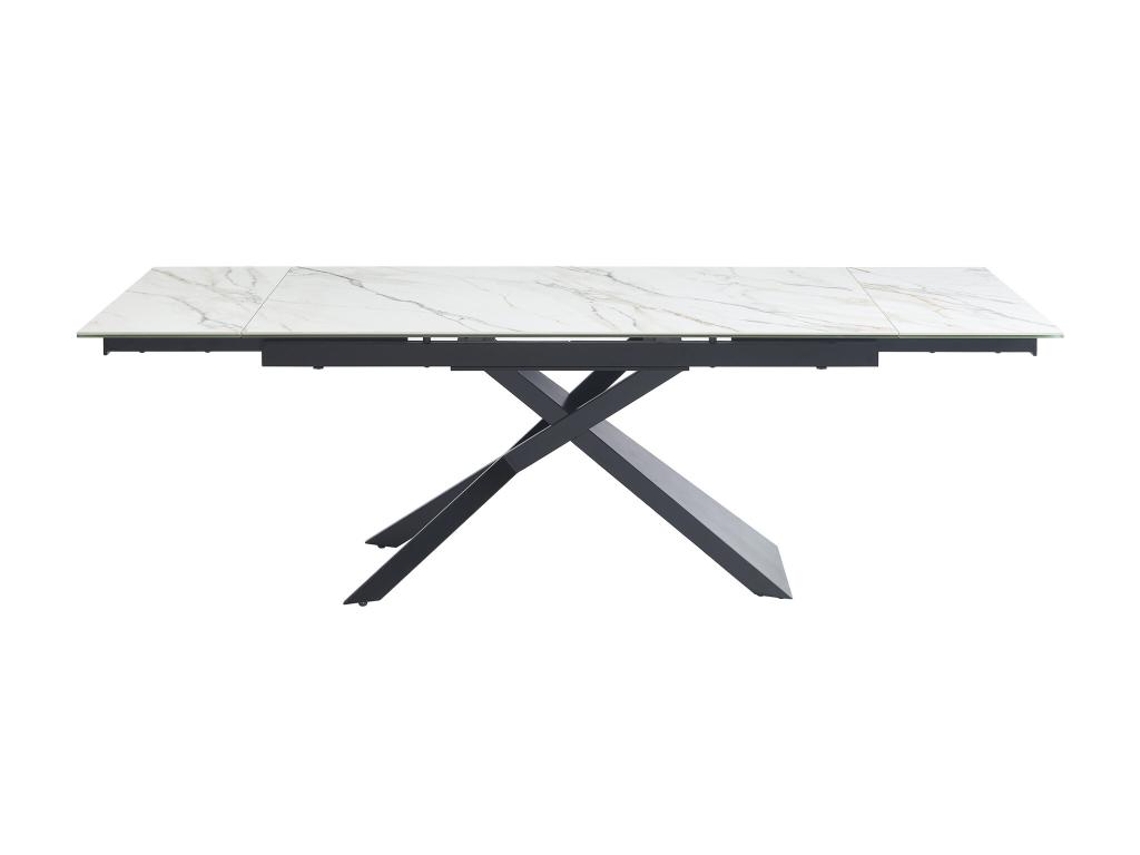 Mesa de jantar extensível de 6 a 10 lugares de cerâmica, vidro temperado e metal com efeito mármore branco e preto Lumiel