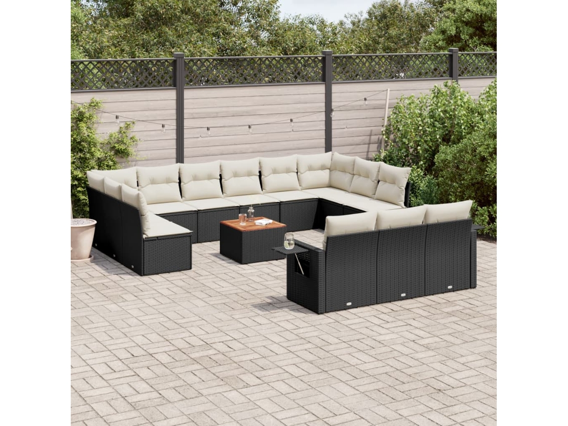 Conjunto 14 de sofás p/ jardim c/ almofadões VIDAXL vime PE preto