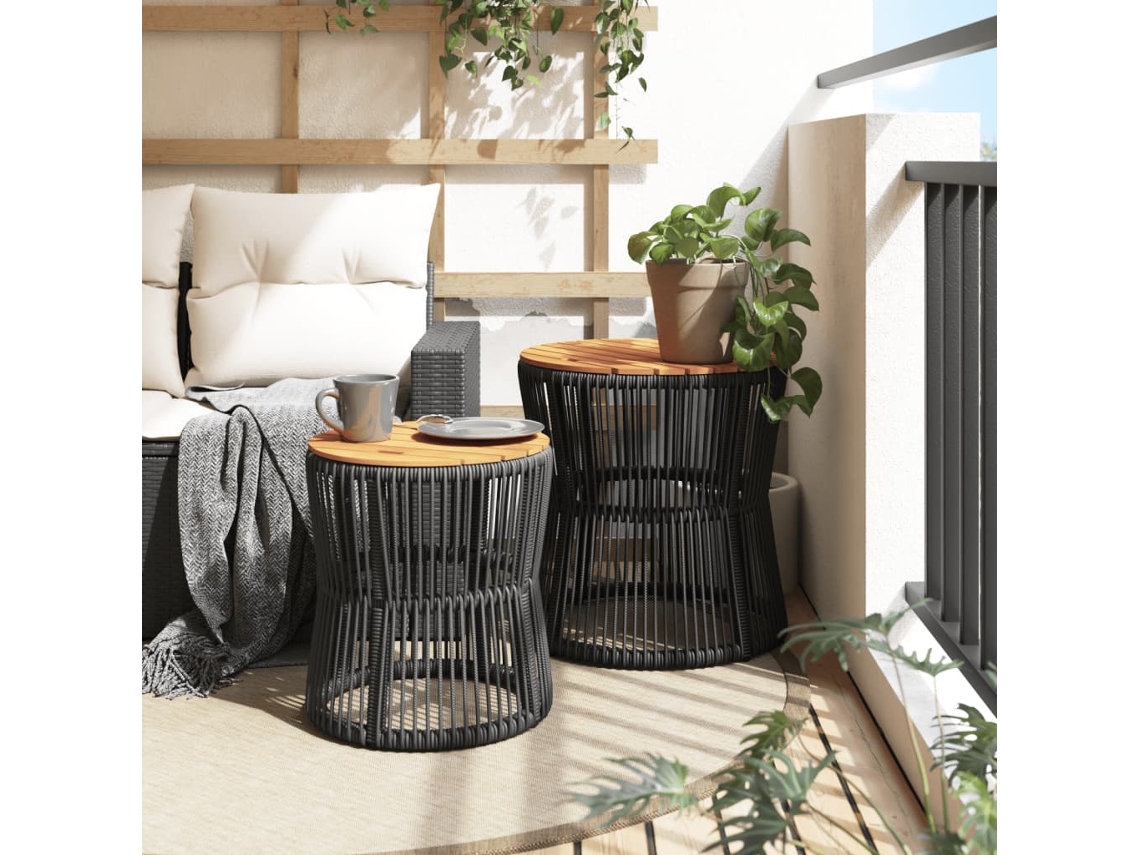 Vidaxl 2 Mesas Jardim Tampo Madeira Vime Pe Preto 50x50/38x46cm