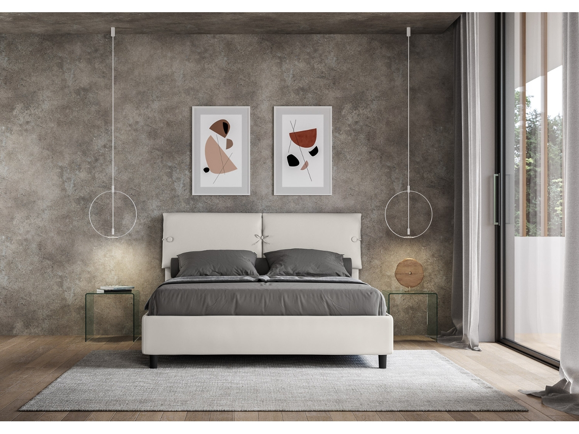 Cama de Casal Queen Size Sem Estrado Estofada SleeperITYHOME (160 x 210 cm - Painéis de Melamina e Couro Sintético)