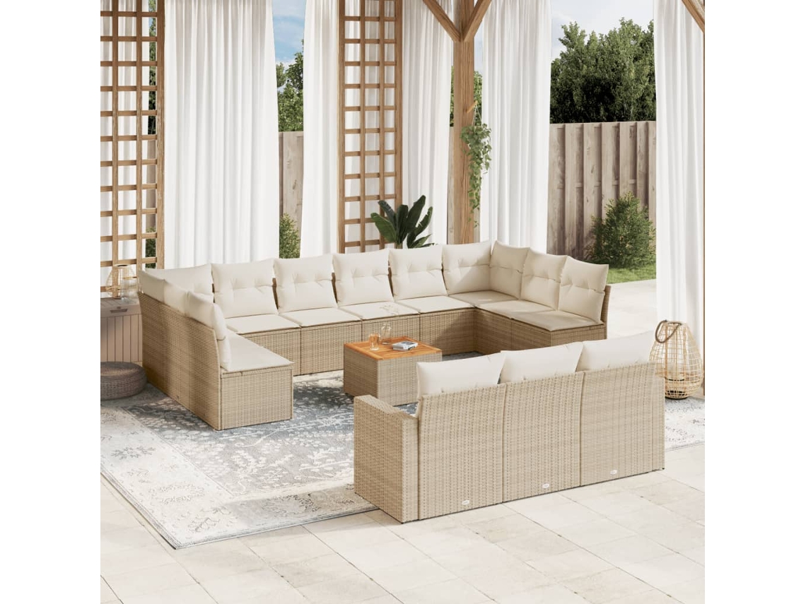 Conjunto 14 de sofás p/ jardim com almofadões VIDAXL vime PE bege