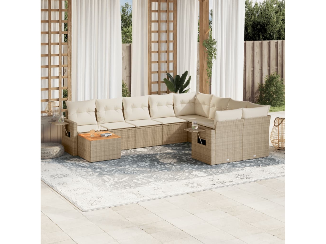 Conjunto 10 de sofás p/ jardim com almofadões VIDAXL vime PE bege