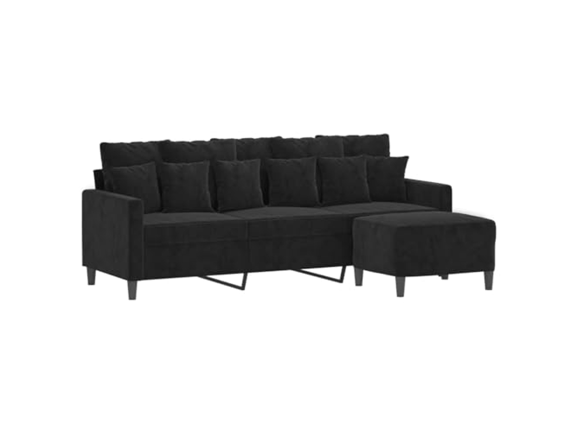 Sofá de 3 lugares com apoio de pés VIDAXL Preto veludo (198x77x80cm)