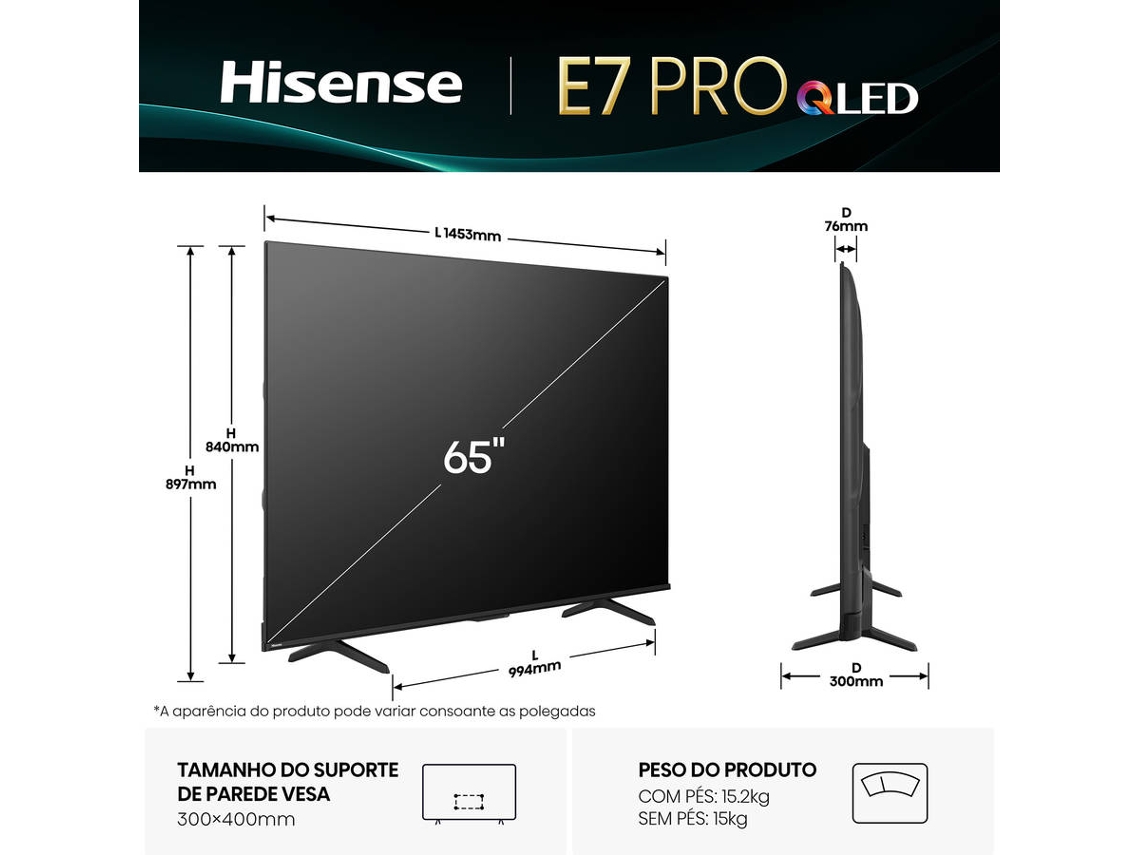 TV HISENSE 65E7Q PRO (QLED 144 Hz  - 65'' - 164 cm - 4k Ultra HD - Smart TV)