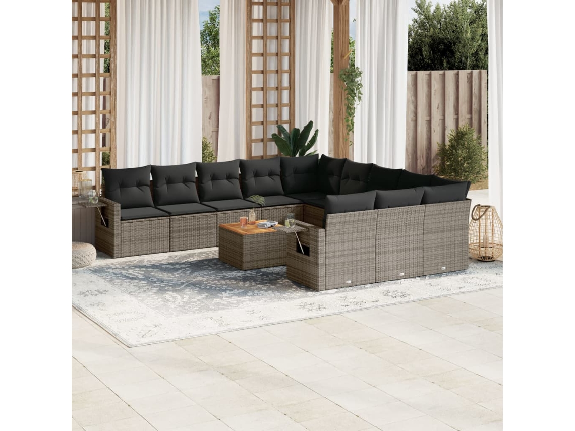 Conjunto 12 de sofás jardim c/ almofadões VIDAXL vime PE cinzento