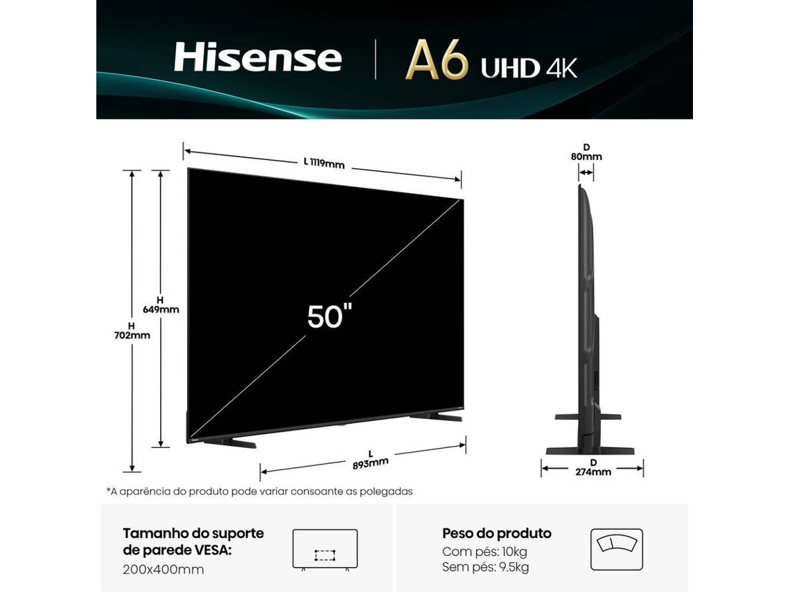 TV HISENSE 50A6Q (LED - 50'' - 126 cm - 4k Ultra HD - Smart TV)