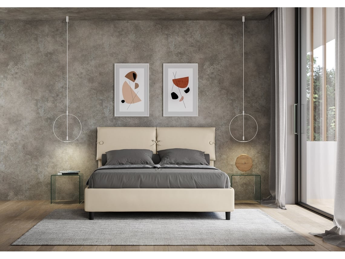 Cama de Casal Queen Size Sem Estrado Estofada SleeperITYHOME (160 x 210 cm - Painéis de Melamina e Couro Sintético)