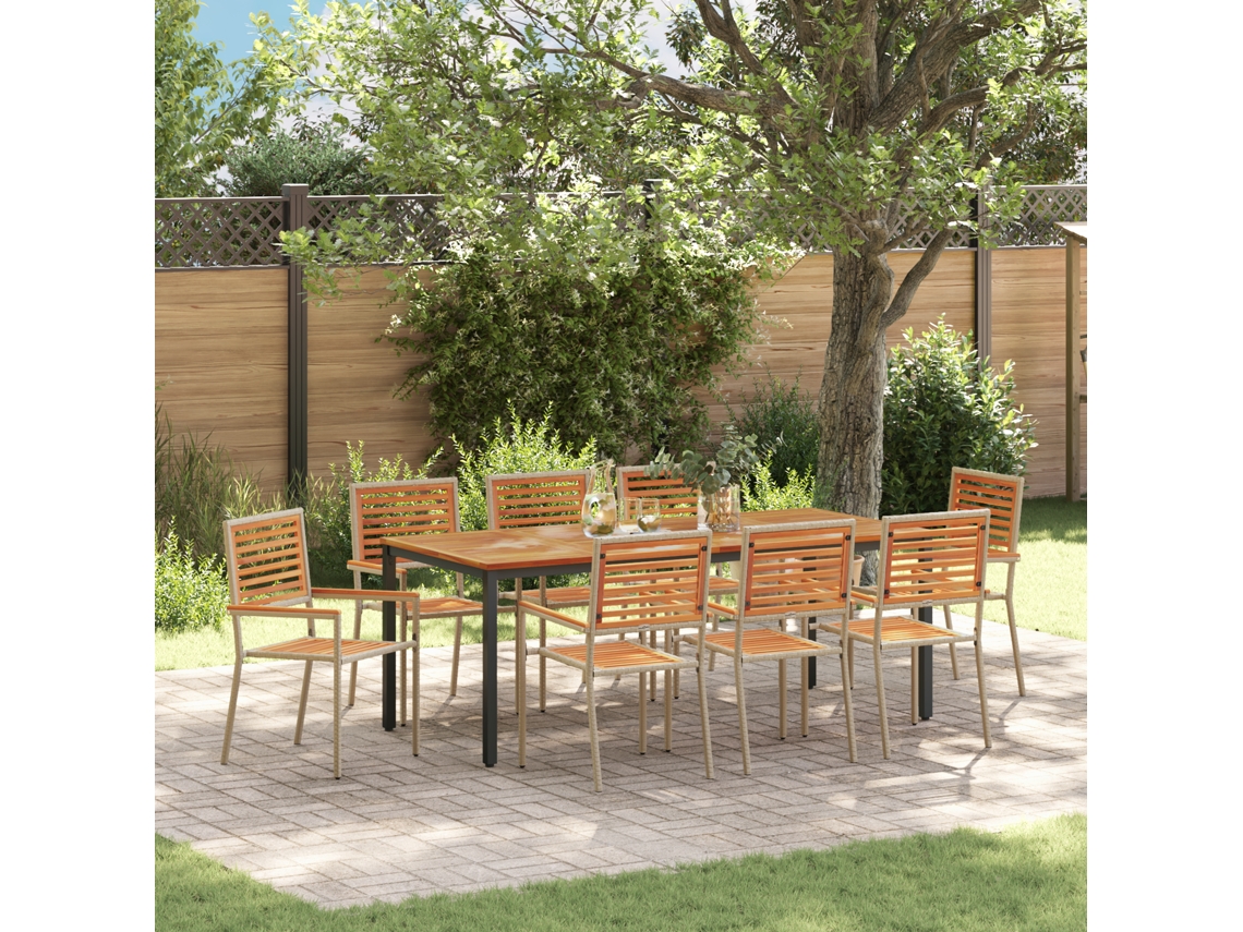 Conjunto 9 De Jantar Para Jardim De Vidaxl  Bege Metal
