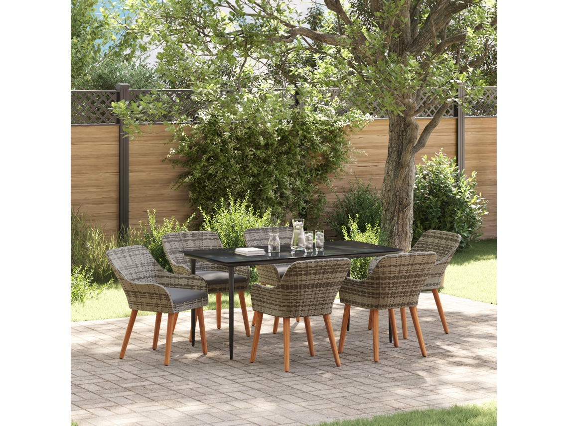 Conjunto 7 De Jantar De Jardim Vidaxl Com Em Rattan Cinza