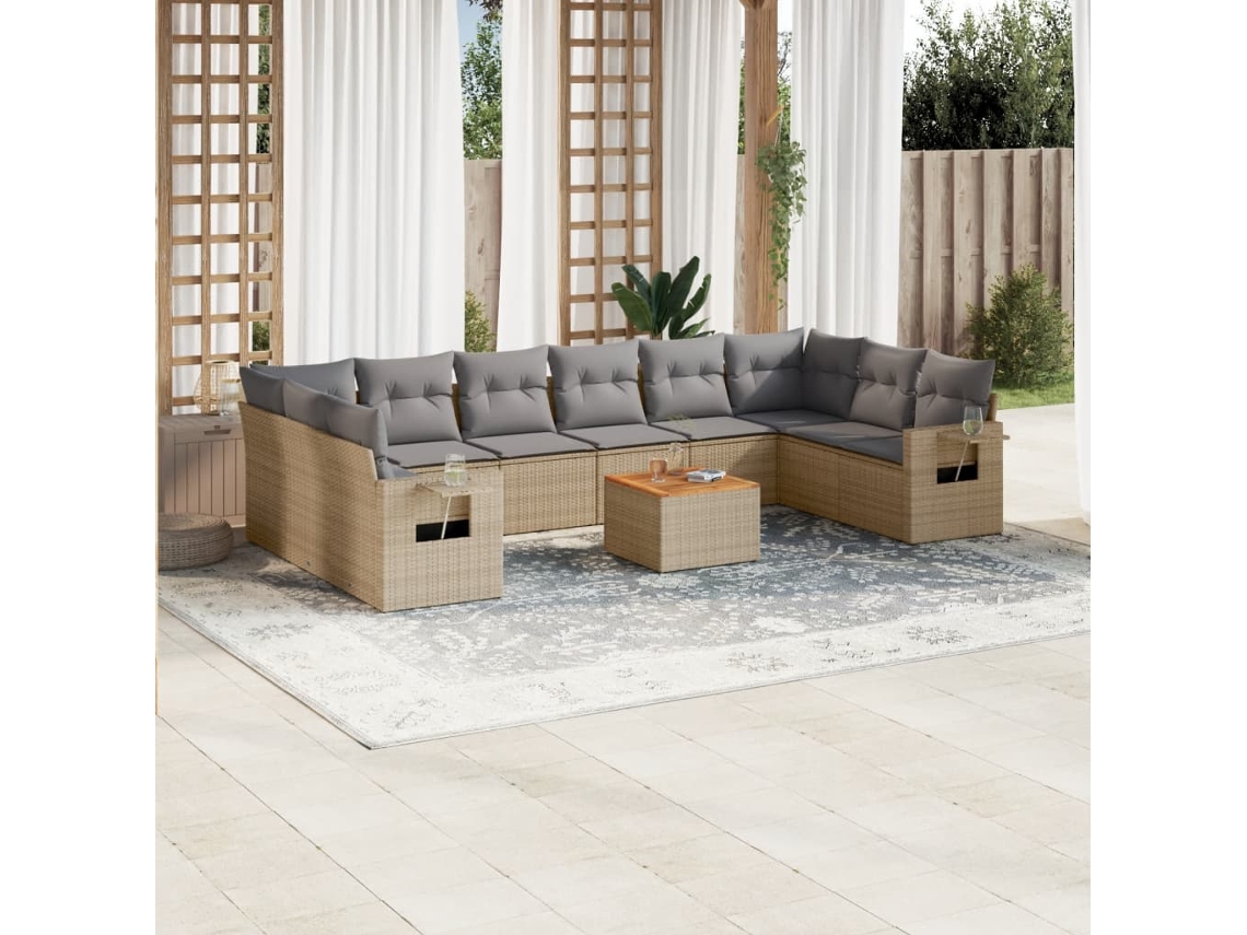 Conjunto 11 sofás de jardim c/ almofadões VIDAXL vime PE bege
