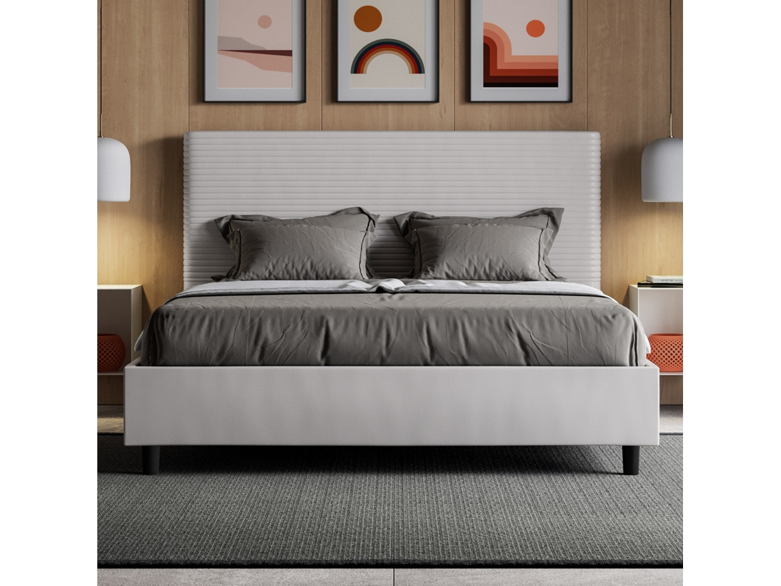 Cama de Casal Queen Size Con Estrado Estofada FocusITYHOME (160 x 210 cm - Painéis de Melamina e Couro Sintético)