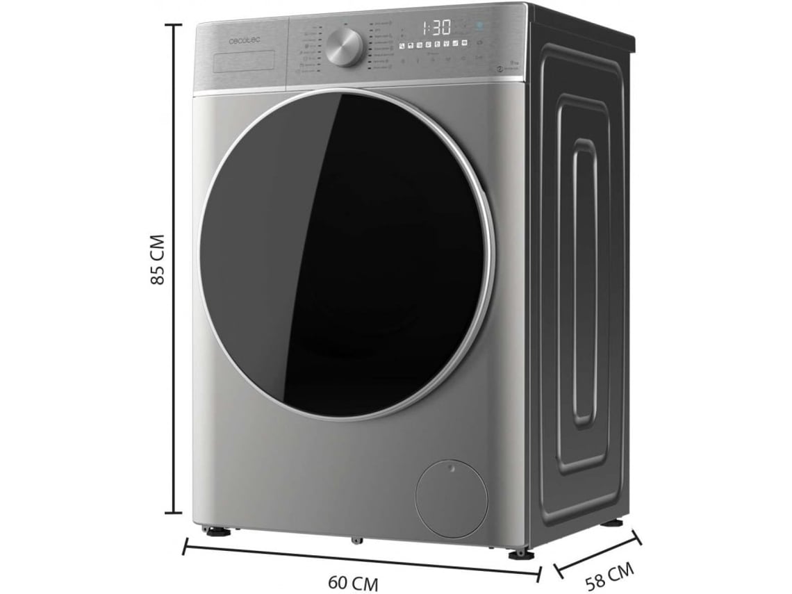 CECOTEC Máquina de Lavar Roupa em Aço com Capacidade para 9 kg e 1400 Rpm Classe a 16 Programas Motor Inverter Plus Steammax Lavagem Inteligente