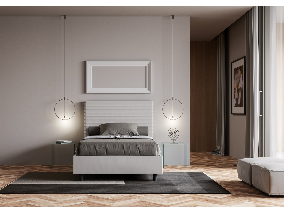 Cama de Corpo e Meio Con Estrado Estofada FocusITYHOME (120 x 210 cm - Painéis de Melamina e Couro Sintético)