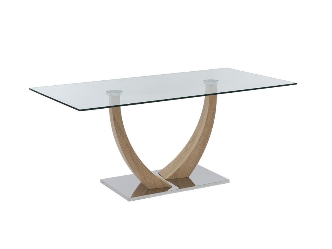 Mesa de Jantar 6 Lugares em Vidro Temperado, MDF e Aço Inox Luz Natural Melodie Ii VENTE-UNIQUE