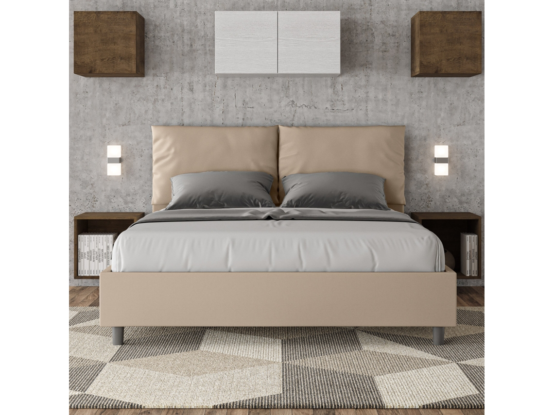 Cama de Casal Queen Size Sem Estrado Estofada AnteaITYHOME (160 x 210 cm - Painéis de Melamina e Couro Sintético)