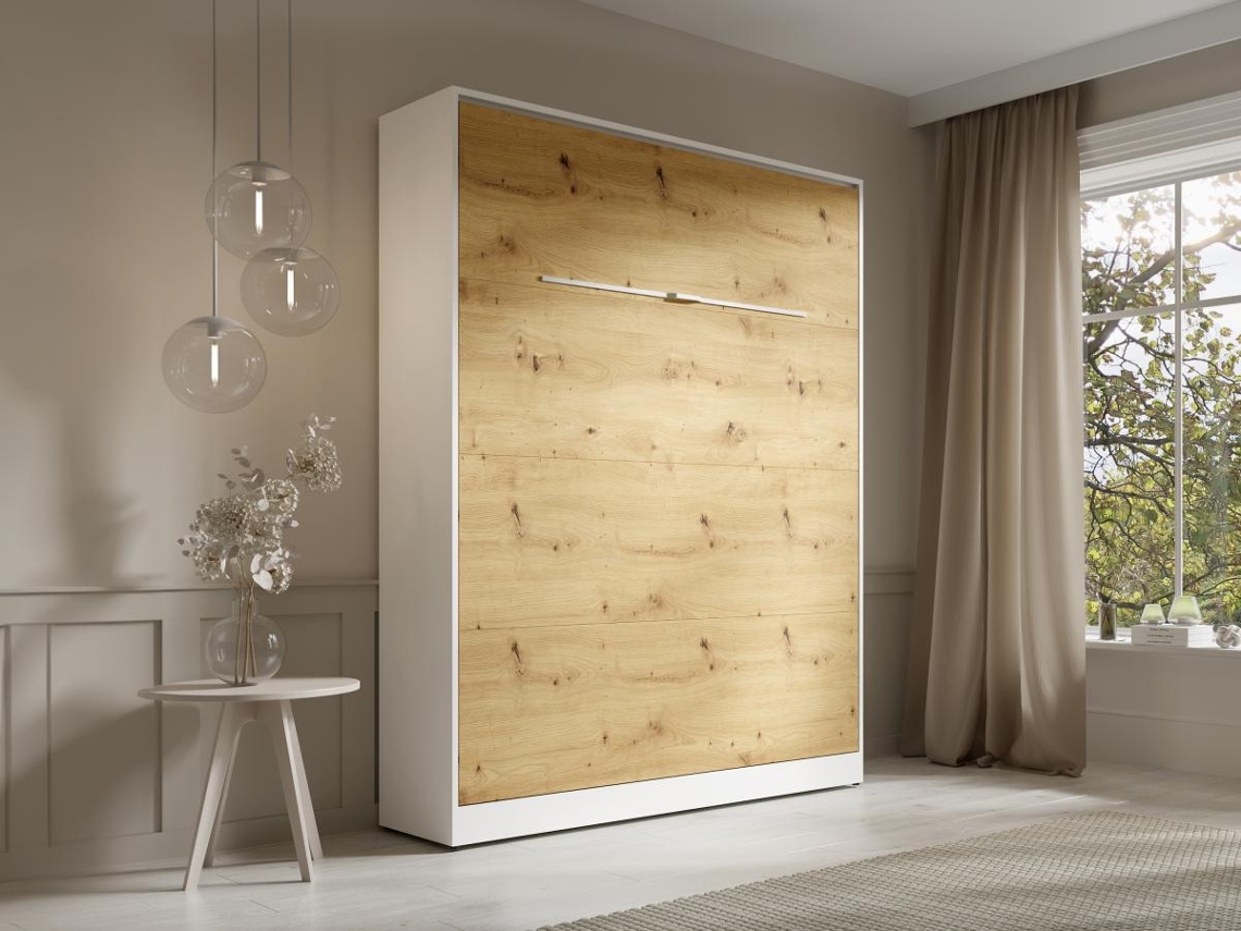 Cama embutida RAPILI VENTE-UNIQUE Natural claro, Branco 160x200 cm - Sem colchão - Com sommier