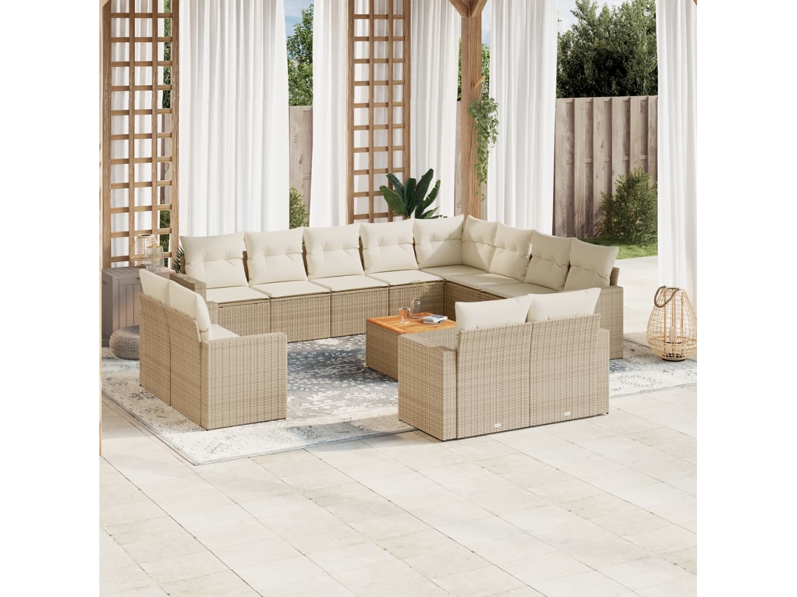 Conjunto 13 de sofás p/ jardim com almofadões VIDAXL vime PE bege