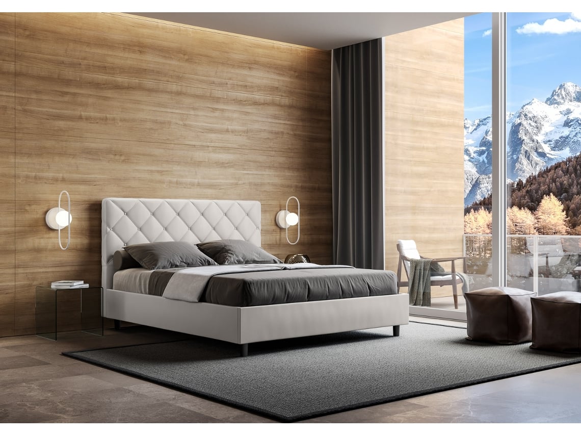 Cama de Casal Queen Size Sem Estrado Estofada PriyaITYHOME (160 x 210 cm - Painéis de Melamina e Couro Sintético)