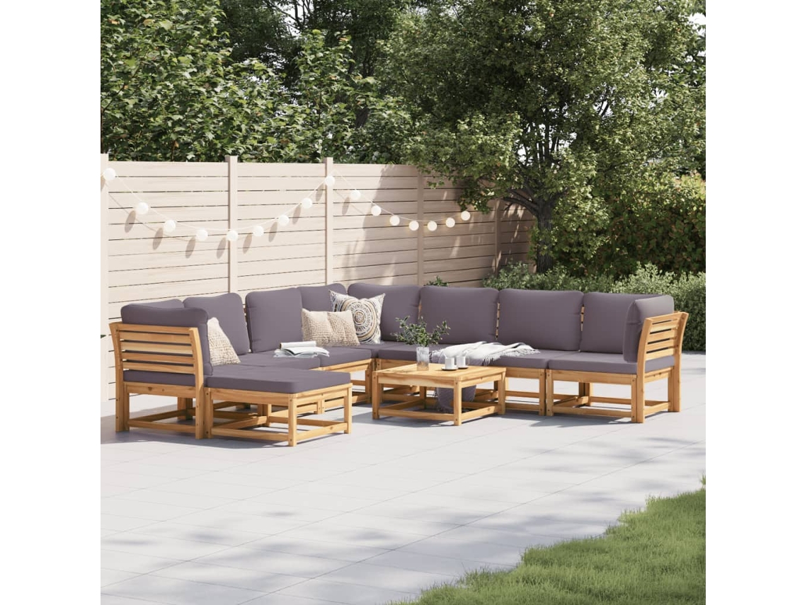 Conjunto 9 lounge jardim c/almofadões VIDAXL madeira maciça acácia