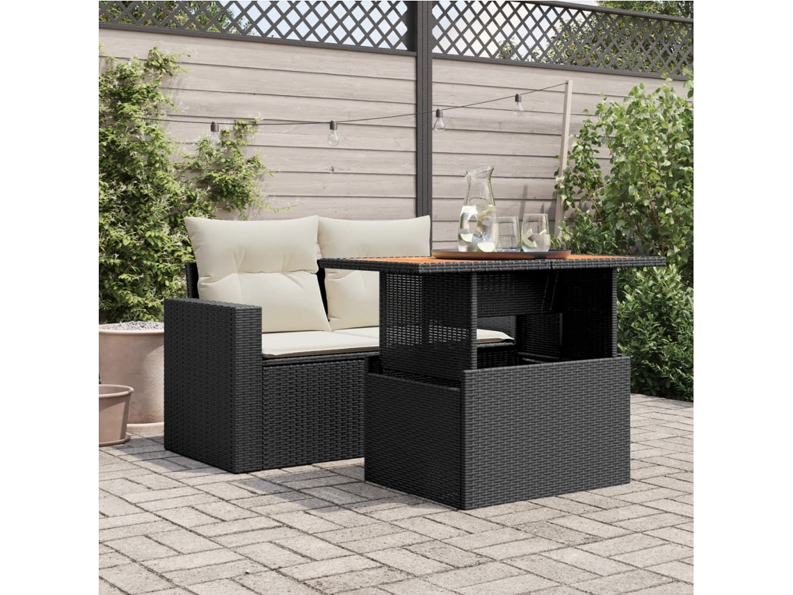 Mesa De Jardim 100x55x73 Cm Vime Pe E Madeira De Acácia Preto