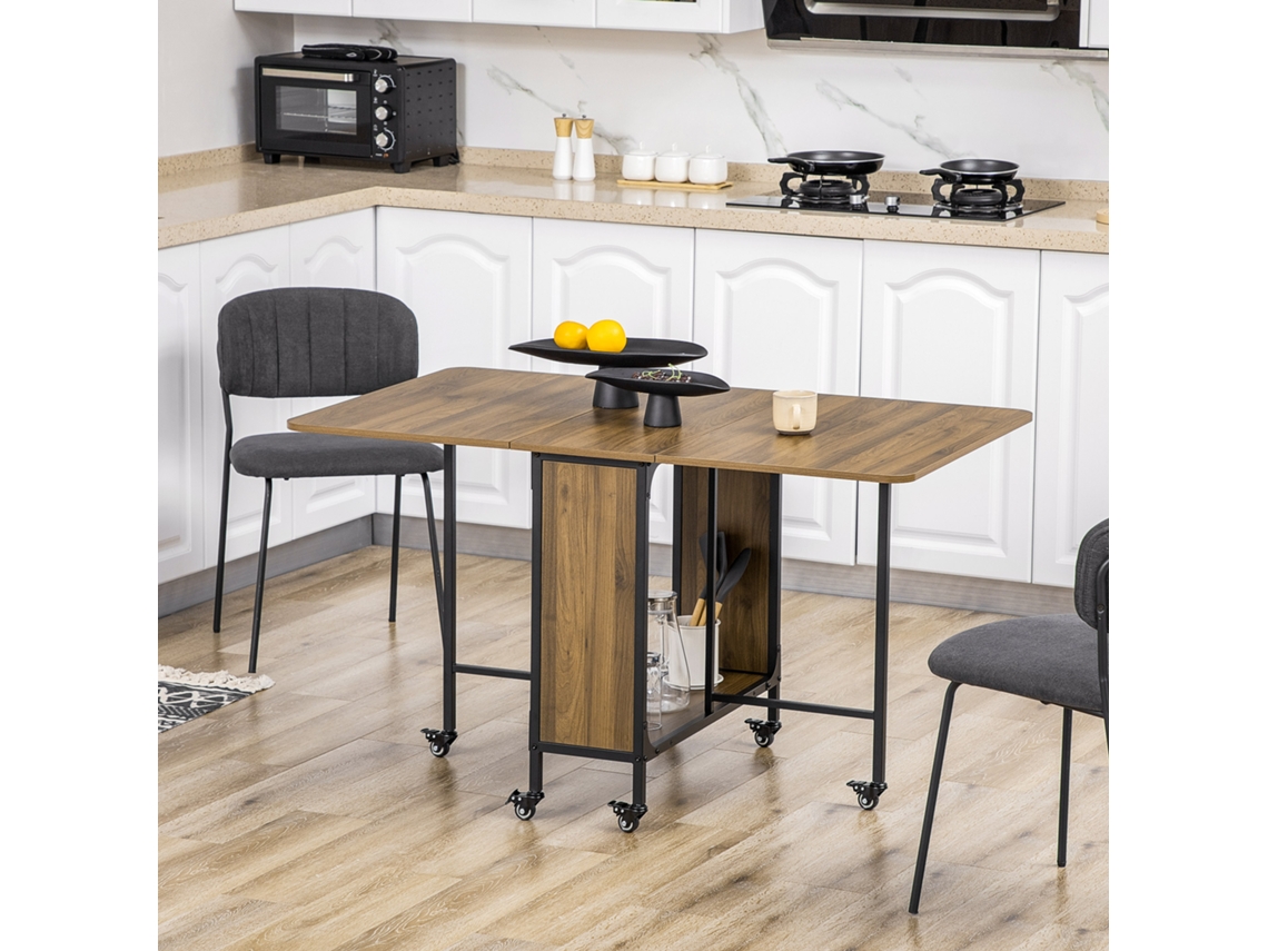 Mesa De Jantar Dobrável Para 6 Pessoas, Mesa De Cozinha Com Rodas E Prateleira, Cor Castanha Claro Pangshiyuan (130x80x74cm)