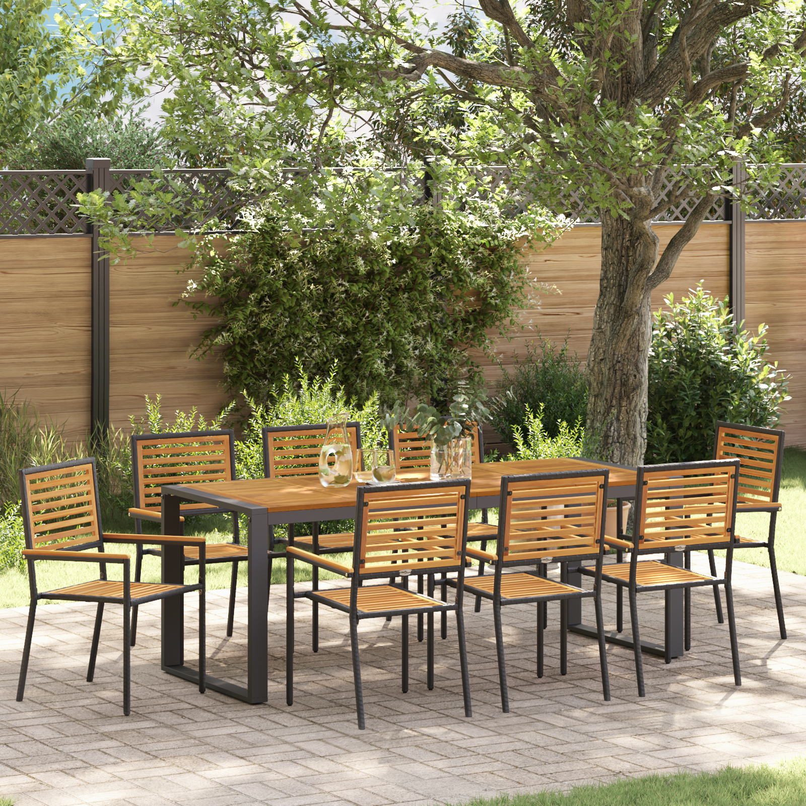 Conjunto 9 De Jantar Para Jardim Vidaxl Preto E Madeira  Preto Metal