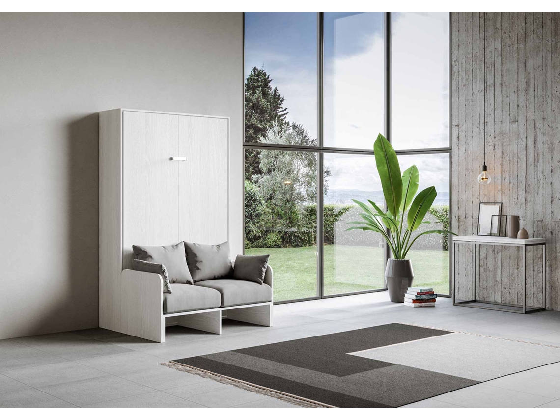 Cama Abatível 120 Vertical Sofà ITAMOBY Kentaro Sofà (134 x 105 x 210 cm - Painéis em Melamina - Freixo Branco)