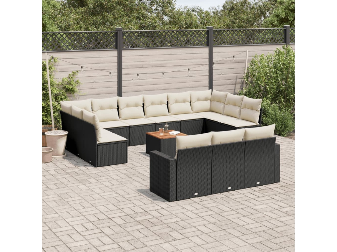 Conjunto 14 de sofás p/ jardim c/ almofadões VIDAXL vime PE preto