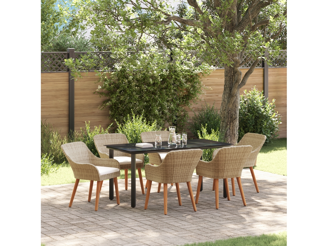 Conjunto 7 De Jantar De Jardim Vidaxl Rattan Poly Bege